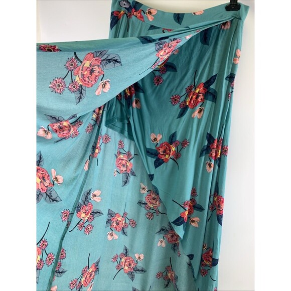 Express Floral Outfit Maxi Skirt Kimono Wrap Top Teal Rayon Womens Large New Tag - Picture 4 of 16